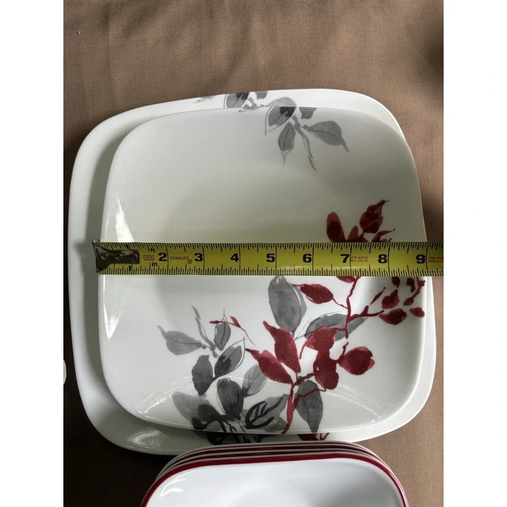 Corelle Kyoto Leaves 15 Pc Square Set 3 Dinner Plates 4 Luncheon 4 Bowls 4 Mugs