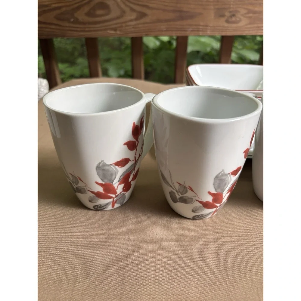 Corelle Kyoto Leaves 15 Pc Square Set 3 Dinner Plates 4 Luncheon 4 Bowls 4 Mugs