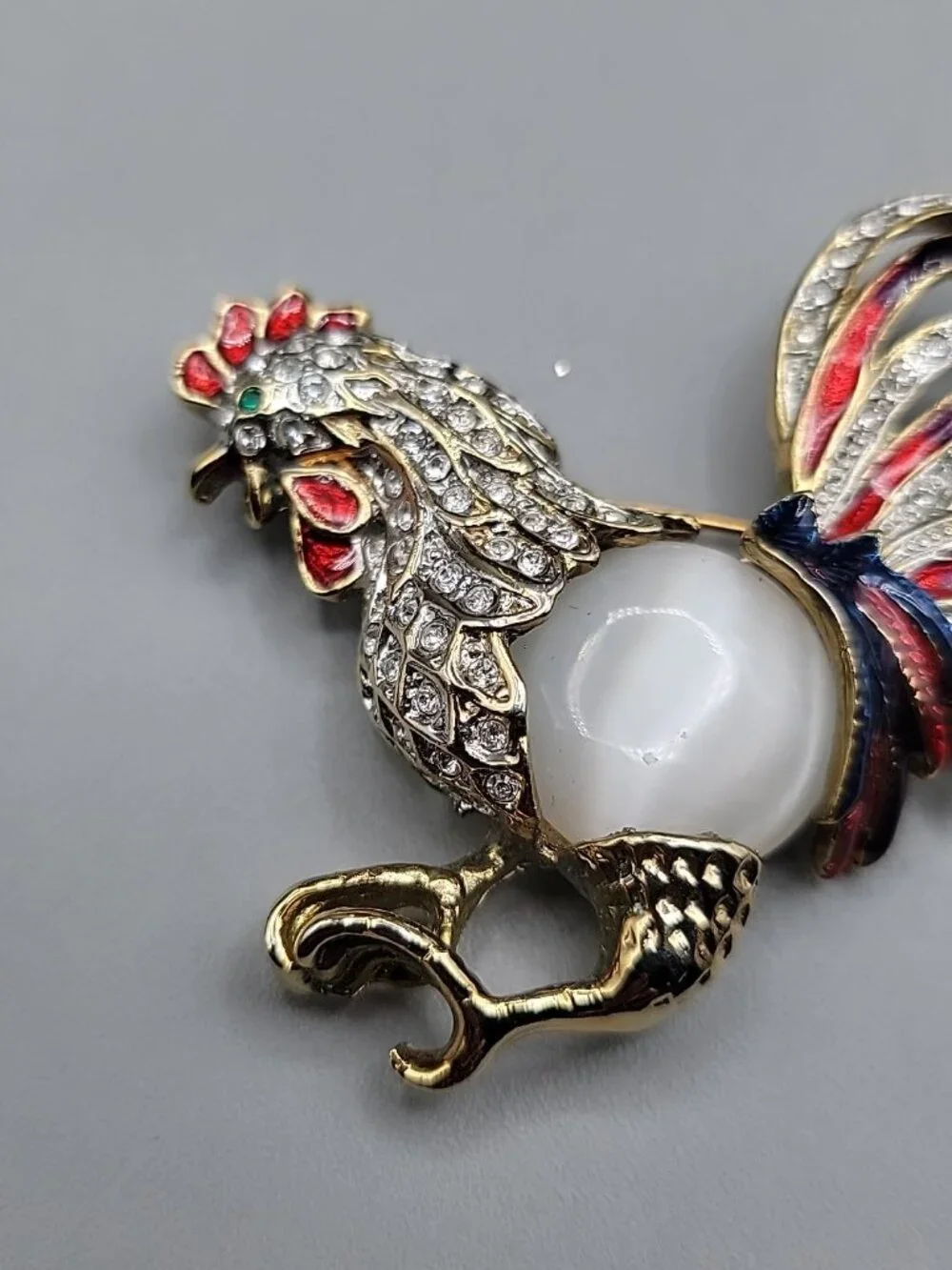 Vintage Large Colorful Rhinestone Jelly Belly Rooster Brooch