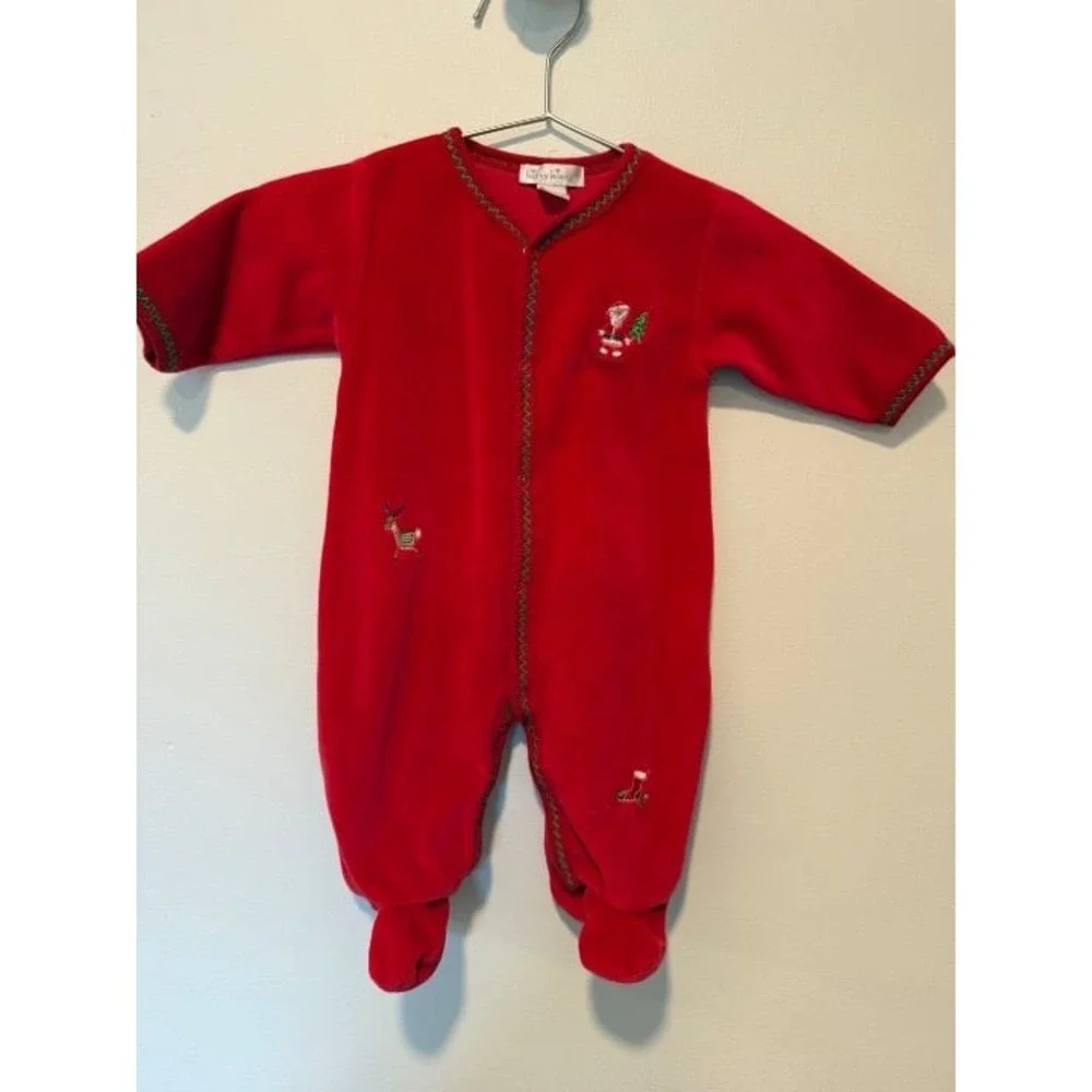 Kissy Kissy 0-3 Velour Christmas Sleeper Buttons EUC