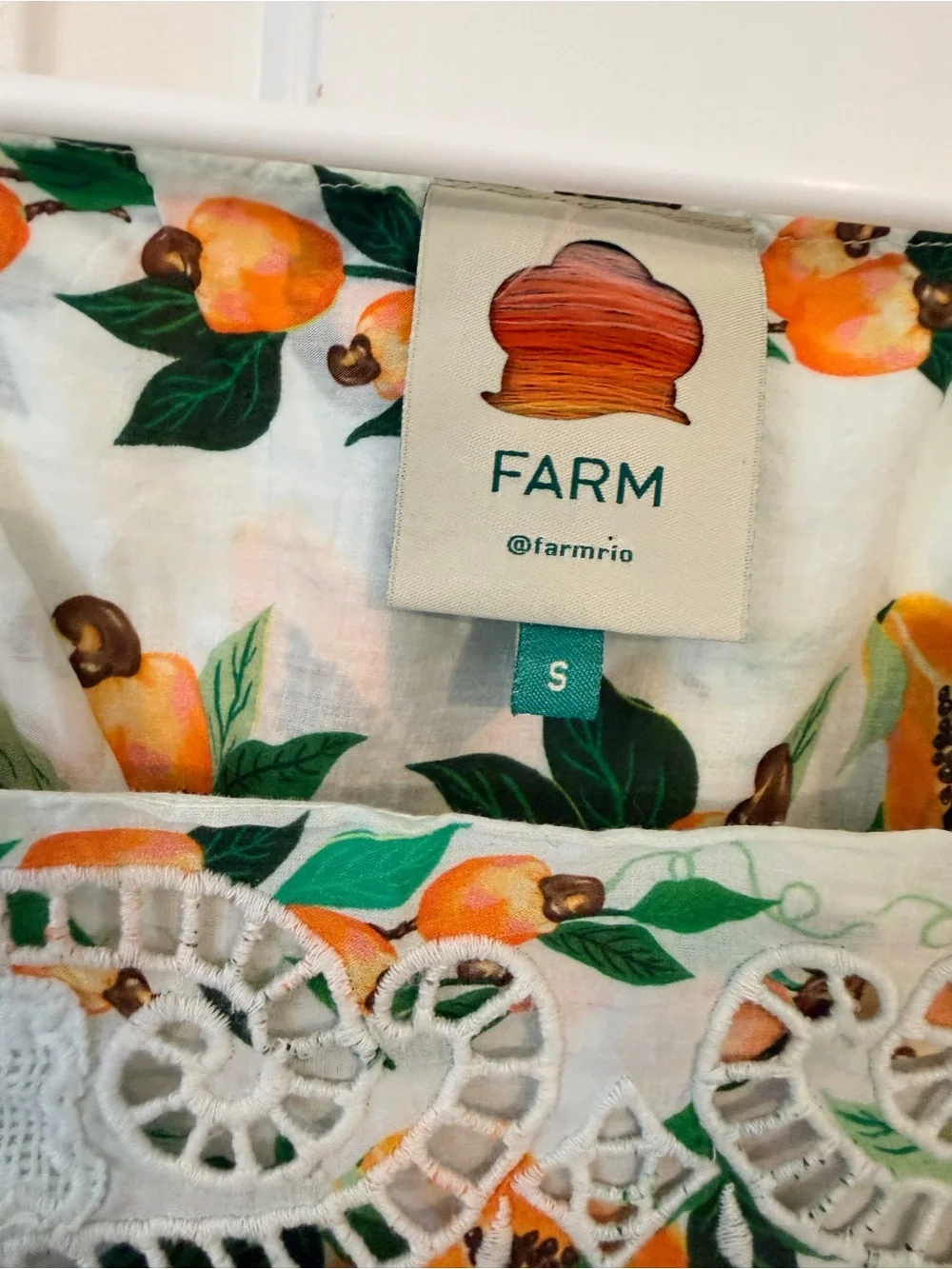 FARM Rio White Lemon-Print Square Neck Puff Sleeve Blouse