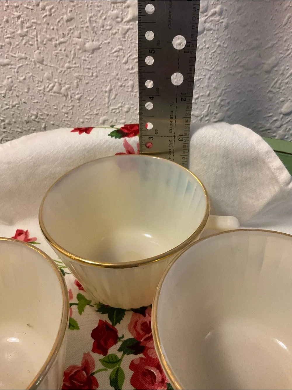 Uranium Milk Glass Vintage Set of 3 Cup Mug Paneled Coffee Tea
