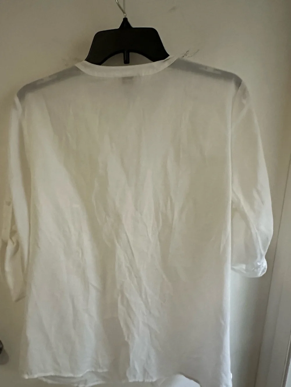 LOFT Women's White Embroidered Cotton Button Front Roll Tab Blouse Top Medium M