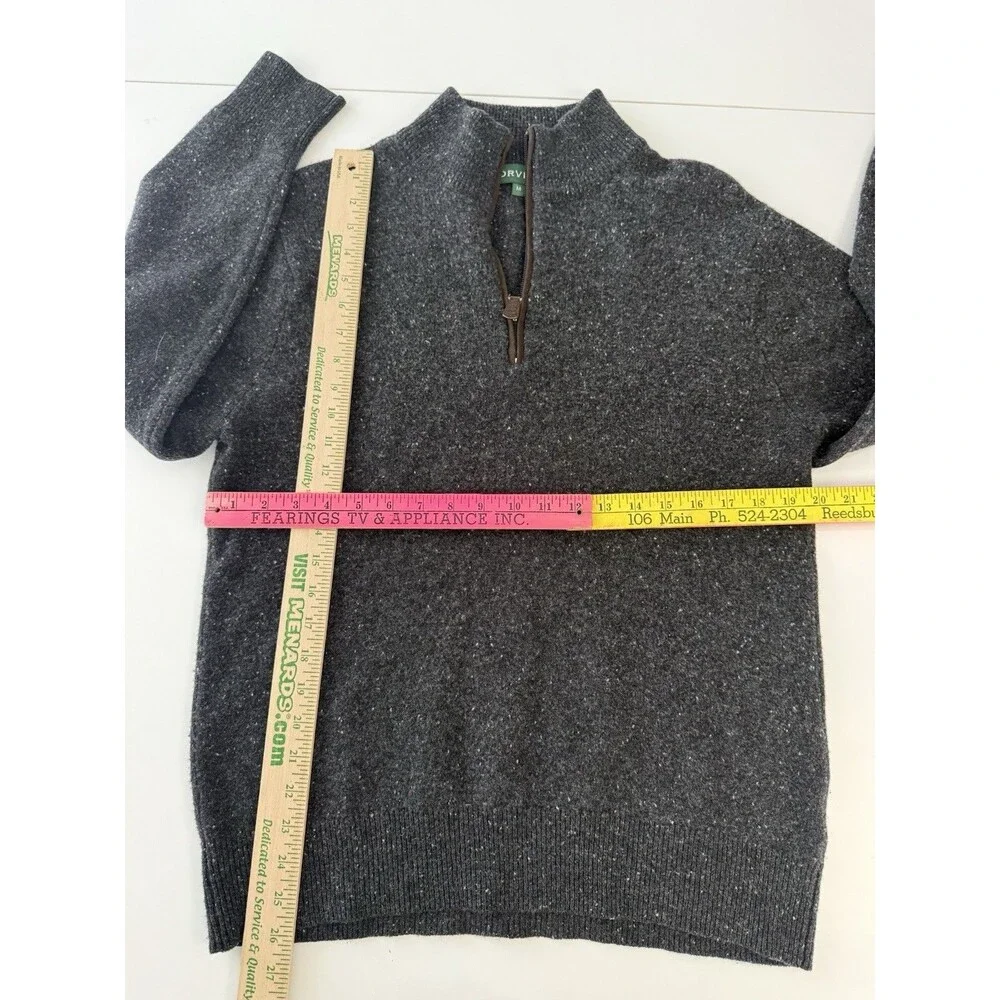 Orvis Merino Wool Quarter Zip Pullover Sweater M heather black gray