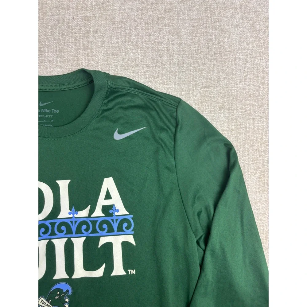 Nike Mens Tulane Green Wave NOLA Built Dri-FIT Long Sleeve Shirt Green Small