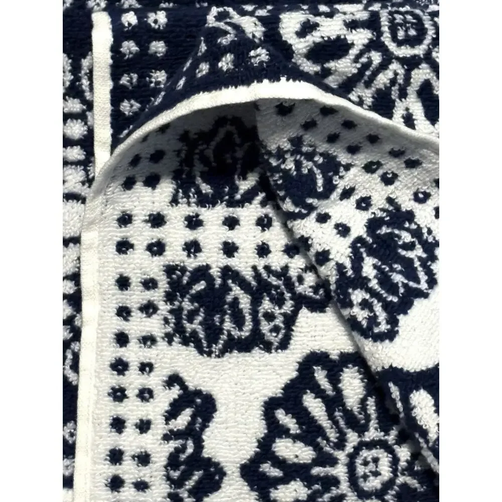 Wrangler Bath Hand Towels Bandana Blue Set Of 3 Pcs Floral White Flowers NWT