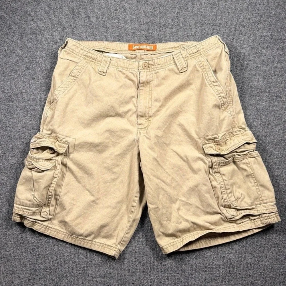 Lee Dungarees Cargo Shorts Mens 36 Tan Khaki Cotton Utility Relaxed Fit Hiking