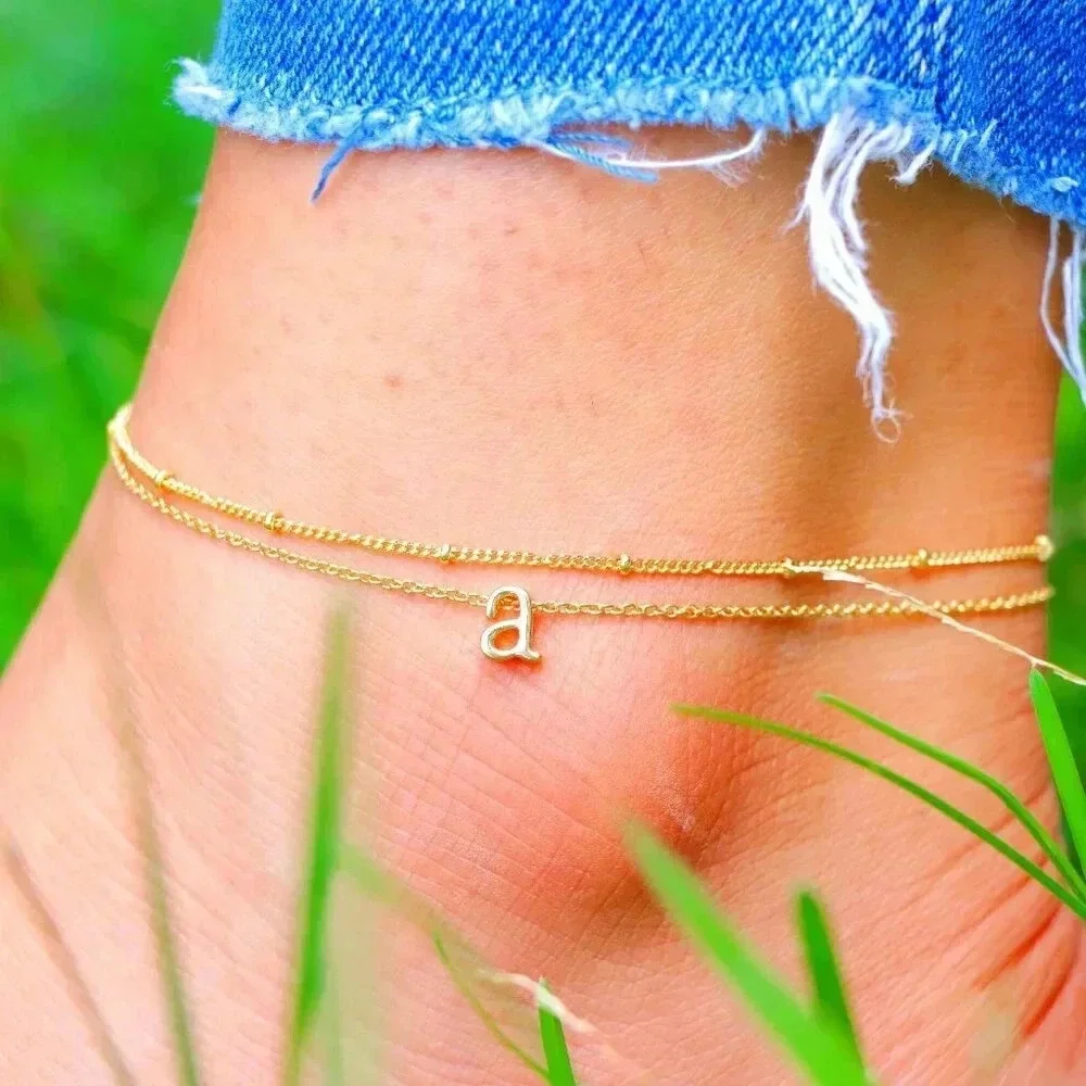 💛GOLD A to Z LETTER SPARKLE INITIAL ANKLET ALPHABET BRACELET GIFT, ELDM22279