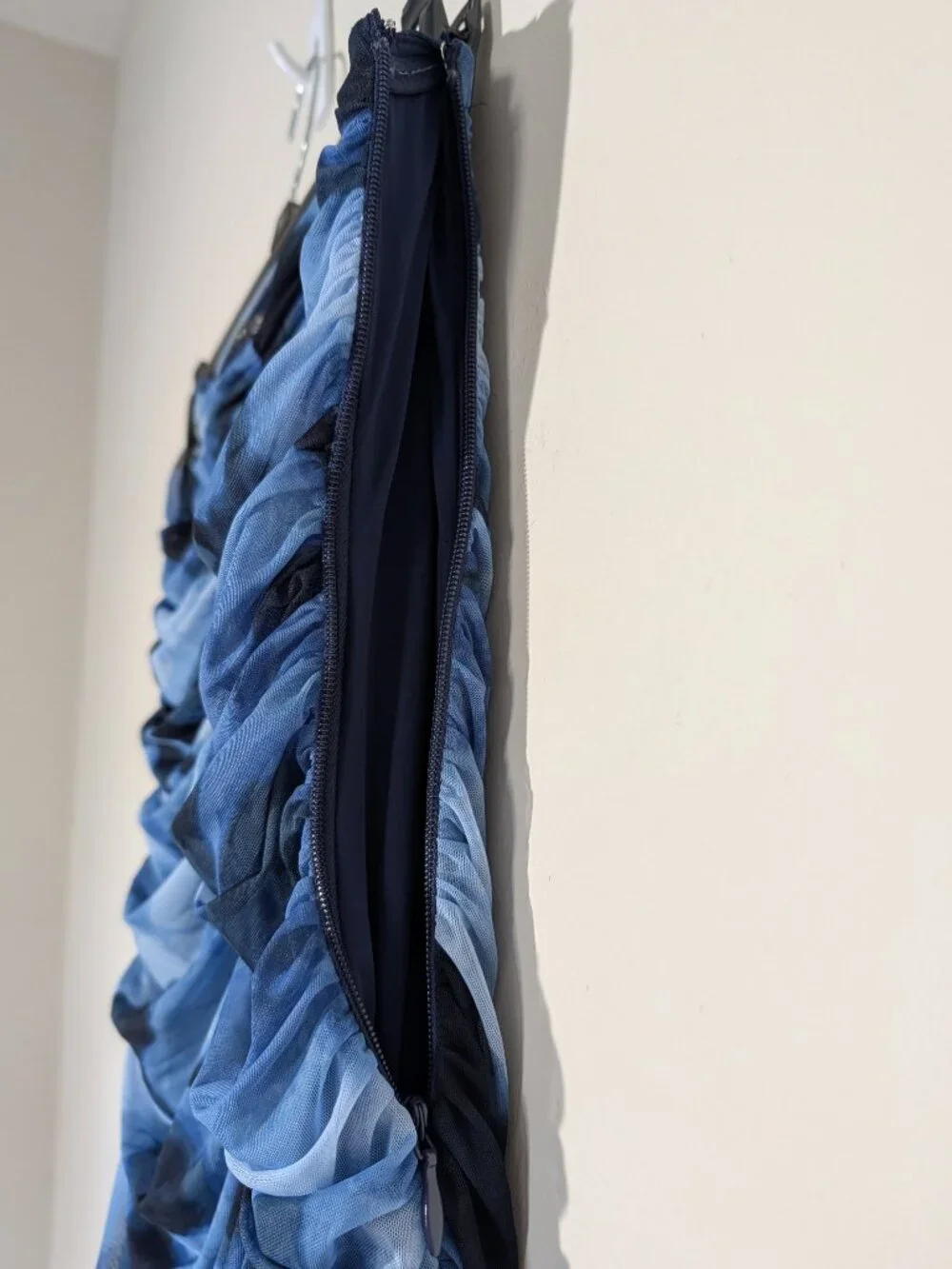 Strapless Ruched Mesh Maxi Dress Size M Blue
