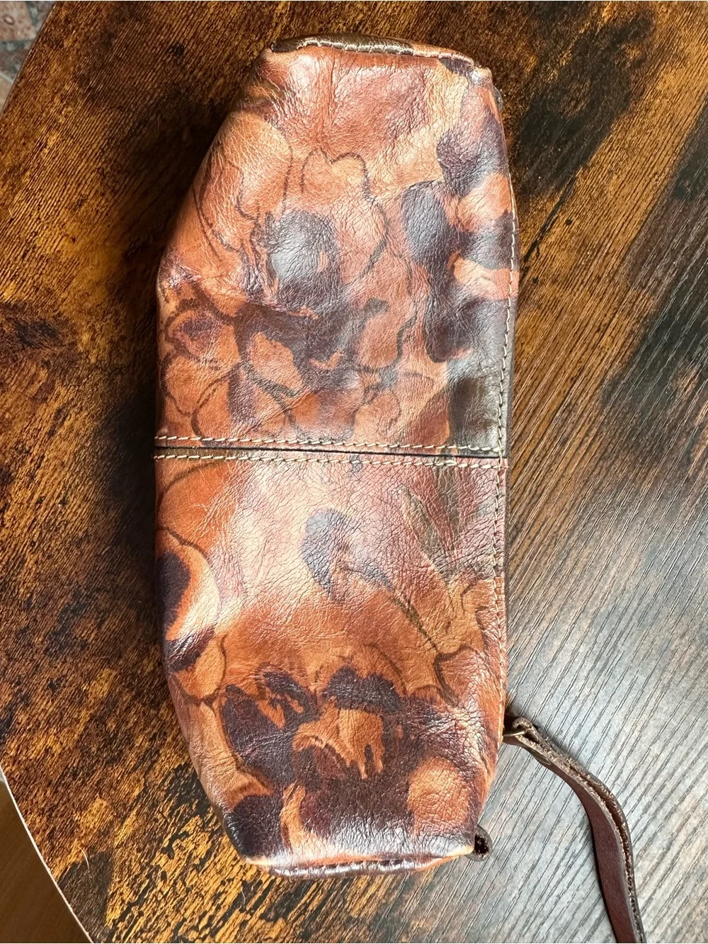 Patricia Nash Brown Multi Floral Leather Cosmetic Wristlet