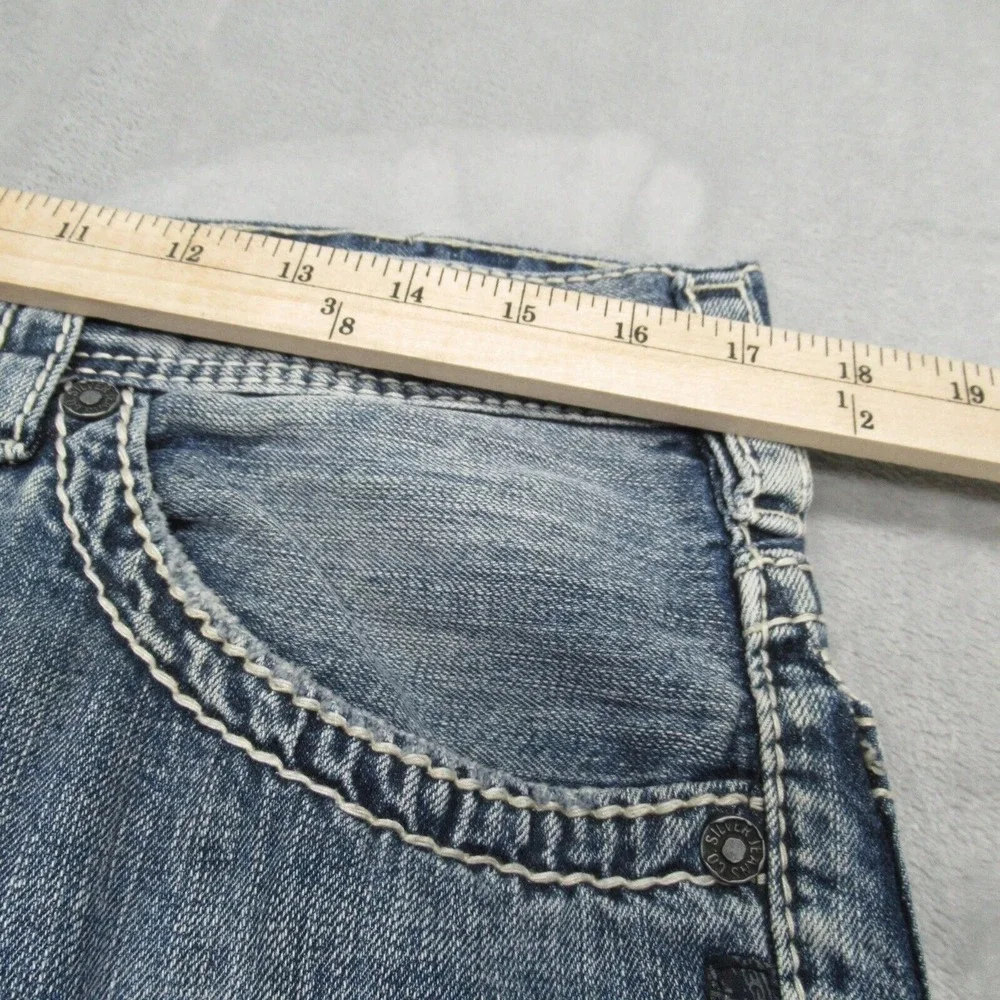 Silver Baggy Jeans Mens 34x26 Gordie Relaxed Faux Selvedge Fade Whisker Wide Leg
