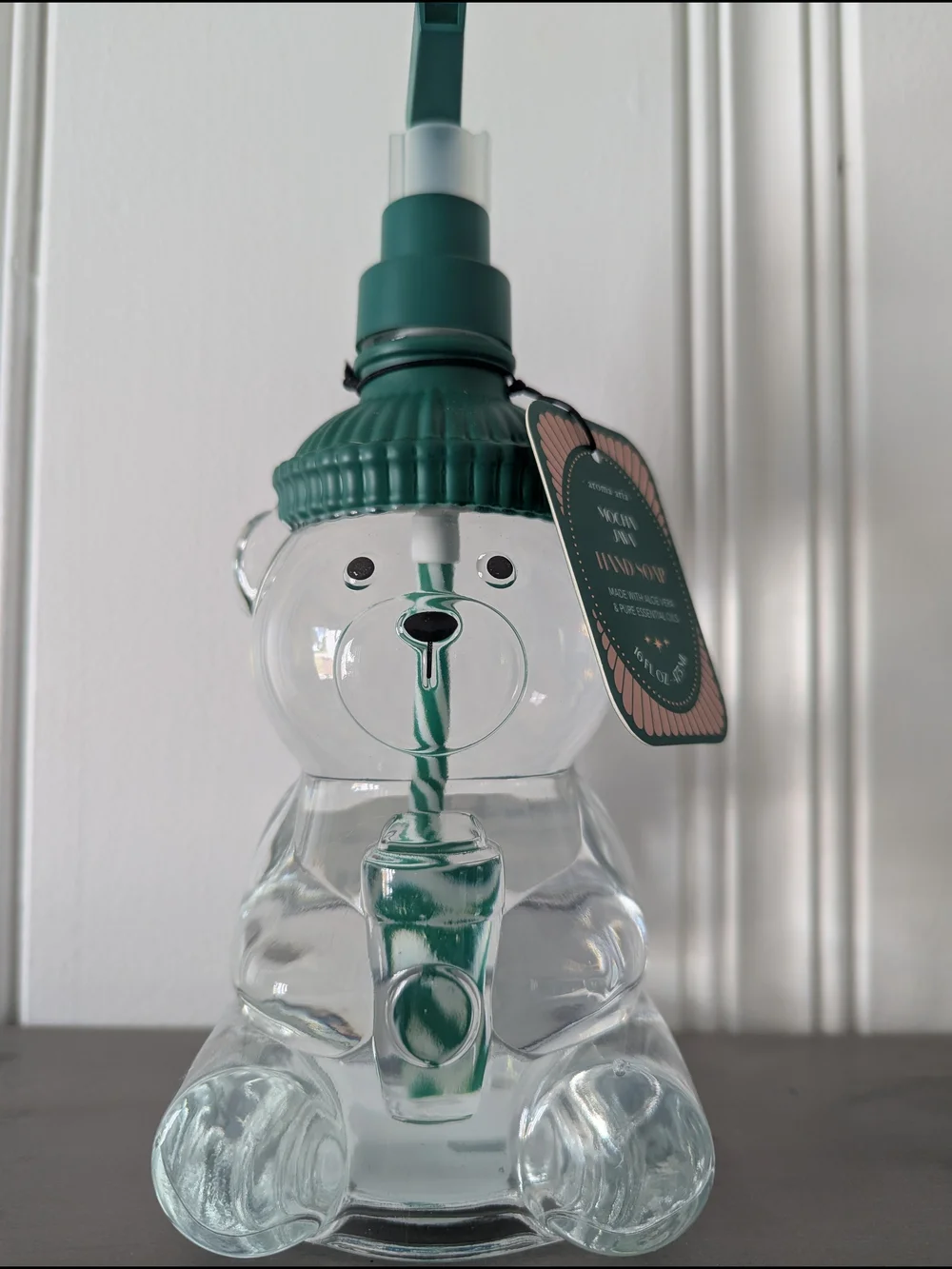 Glass Bear Cup Soap Dispenser with Green Straw Lid