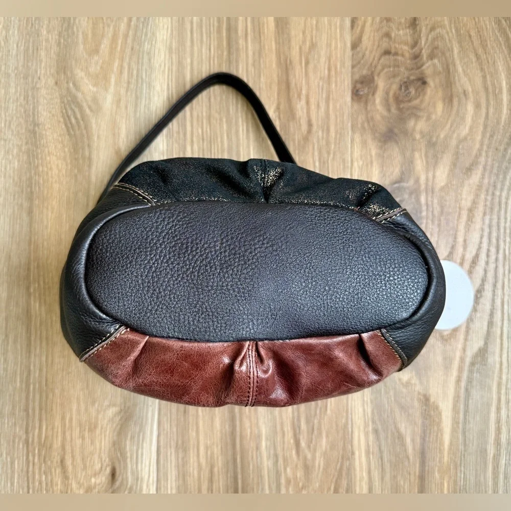The Sak Brown Metallic partial Leather Hobo Teak Multi Bag NWT