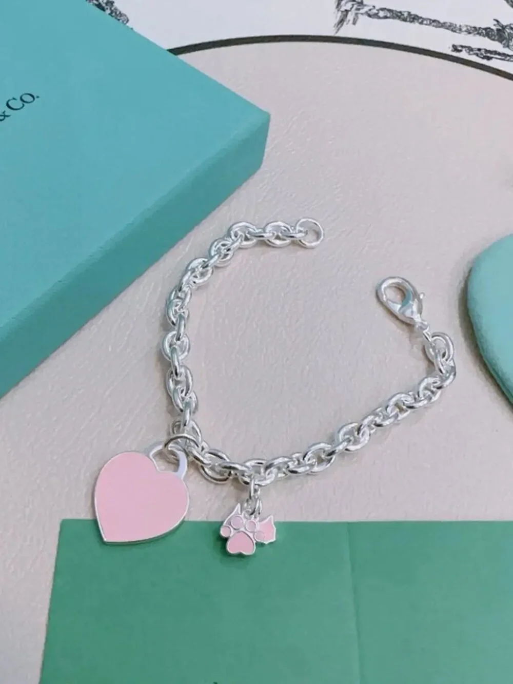 Tiffany & Co. Pink Heart Silver Bracelet