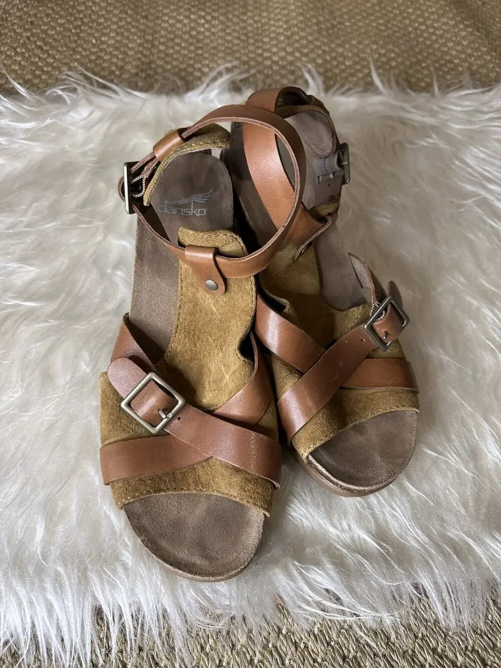 Dansko Dominique Heeled Cork Leather T Strap Sandals Women's Size EU39 Boho
