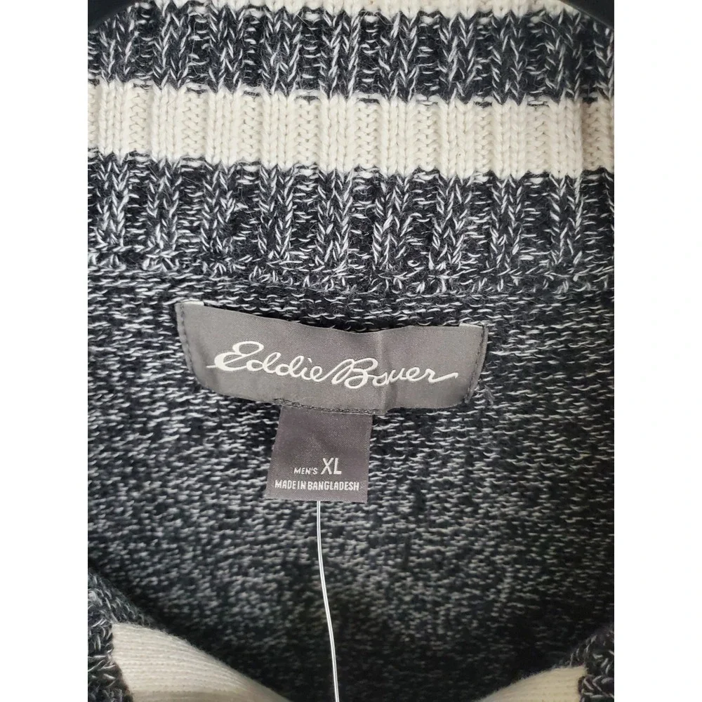 Eddie Bauer Cotton Rag 1/4 Zip Knit Sweater Mens XL Black White Pullover NWT