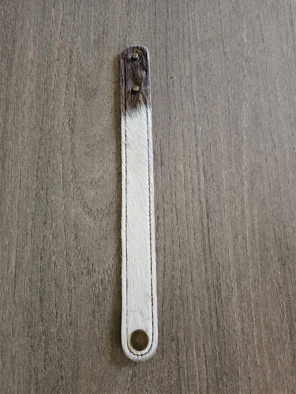 Handcrafted Hair-On Leather Strap Bracelet in White and Brown-NWOT