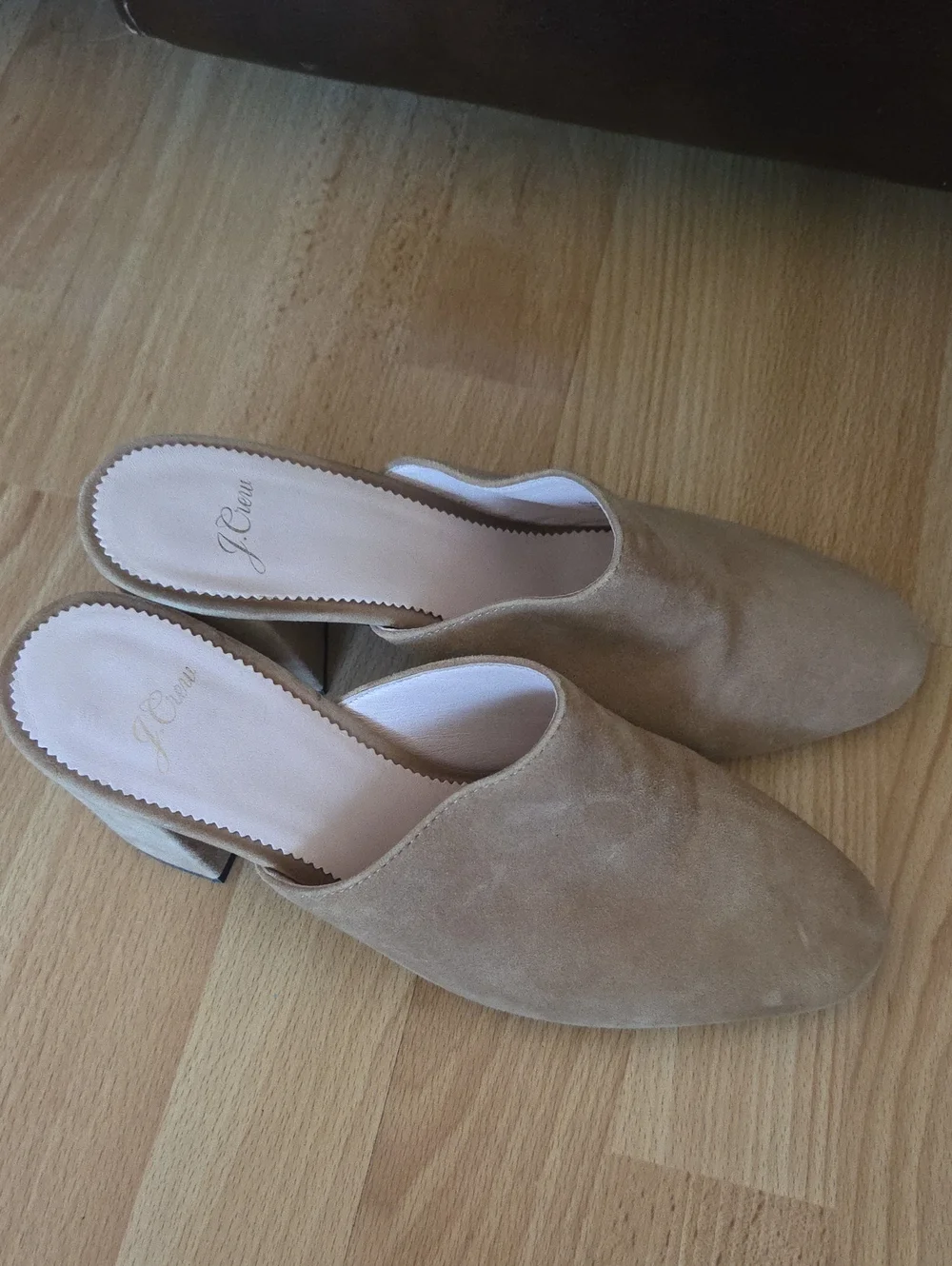 J. Crew Beige Suede Slip-On Block Heel Mules Size 8 Contemporary Minimalist