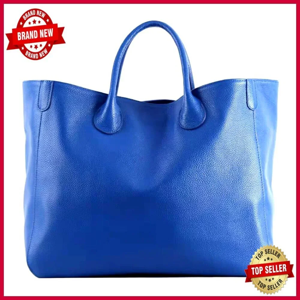 Large Leather Tote Bag with Interior Pockets for Work and Travel