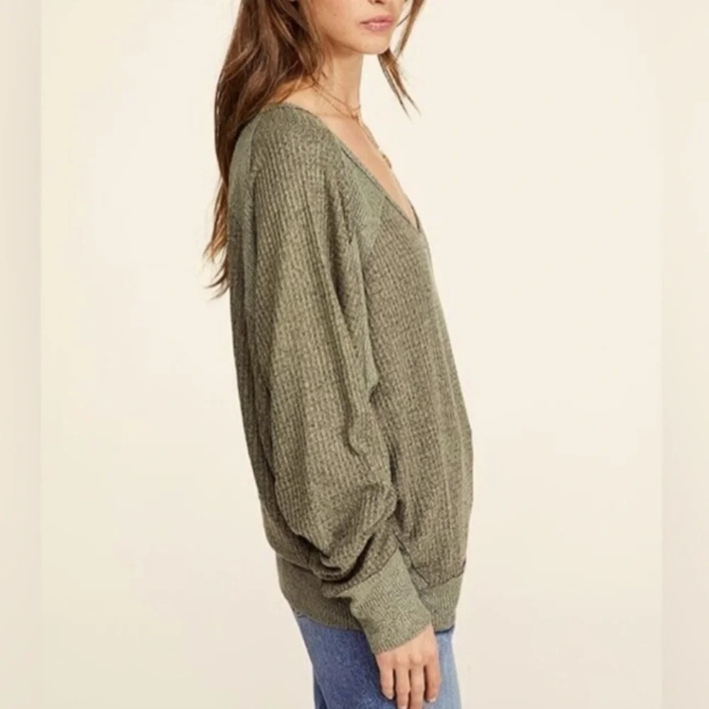 Free People Santa Clara Thermal Top Green Long Sleeve Top 100% Cotton