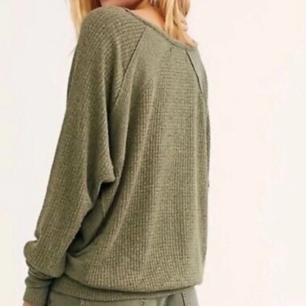 Free People Santa Clara Thermal Top Green Long Sleeve Top 100% Cotton