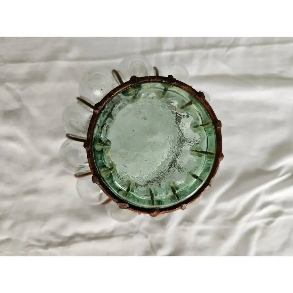 Vintage Art Deco Glass Vase Incased Metal Cage Frame Handblown