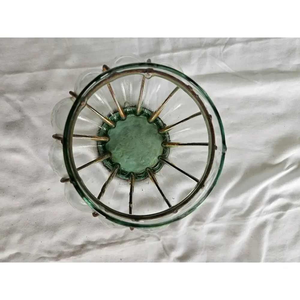 Vintage Art Deco Glass Vase Incased Metal Cage Frame Handblown