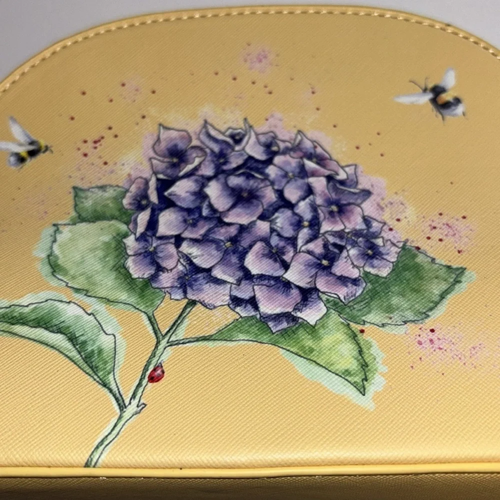 WRENDALE BRAND YELLOW HYDRANGEA WITH BEES AND LADYBUG DESIGN VINYL ZIP CLOSURE