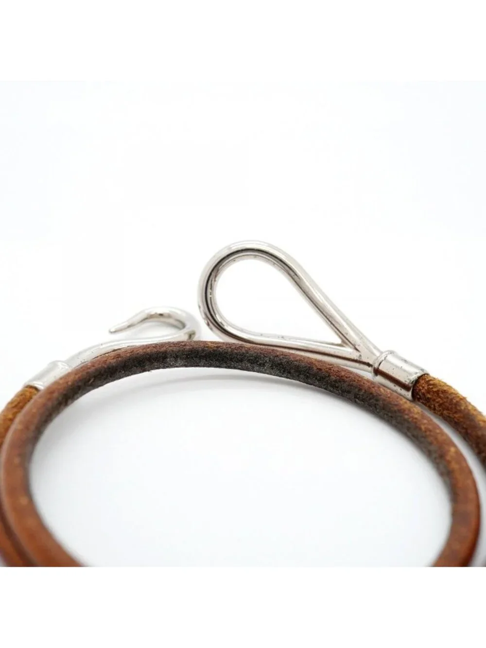 Hermes Bracelet Jumbo Hook Metal Leather Silver Brown