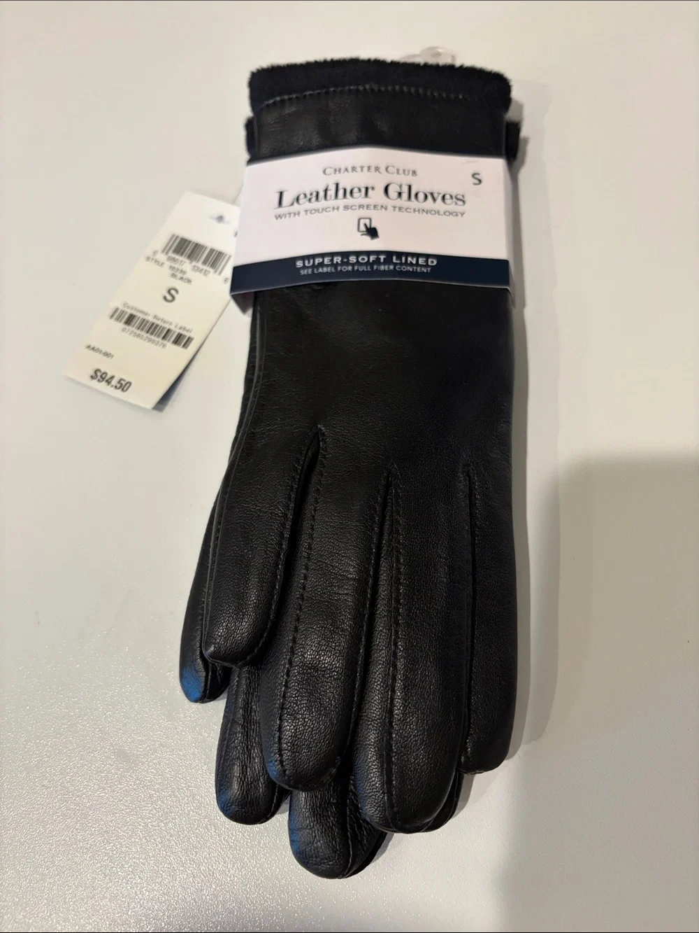NEW Charter Club Black Leather Touchscreen Gloves with Soft Cuff $95