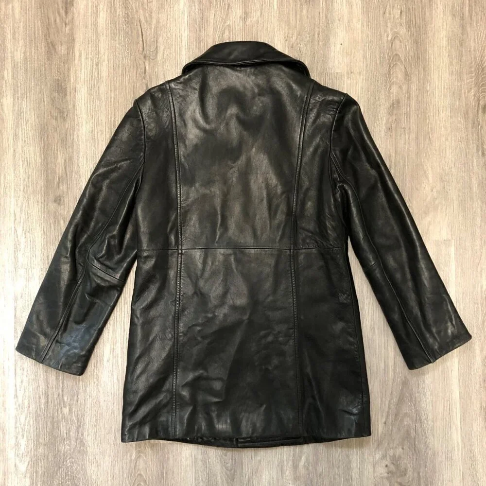 Vintage Coach Genuine Black Leather Jacket Women Size Small Double Breasted Coat