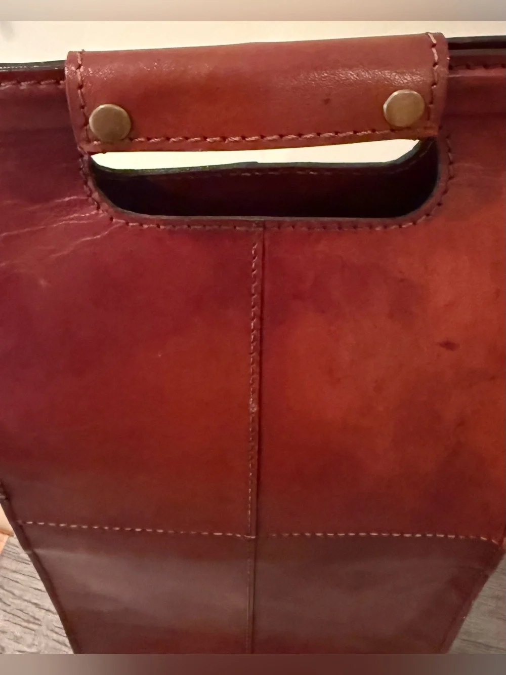 Vintage Genuine Leather 2 Bottle Wine Carrier Cognac Brown w/ Divider And Strap