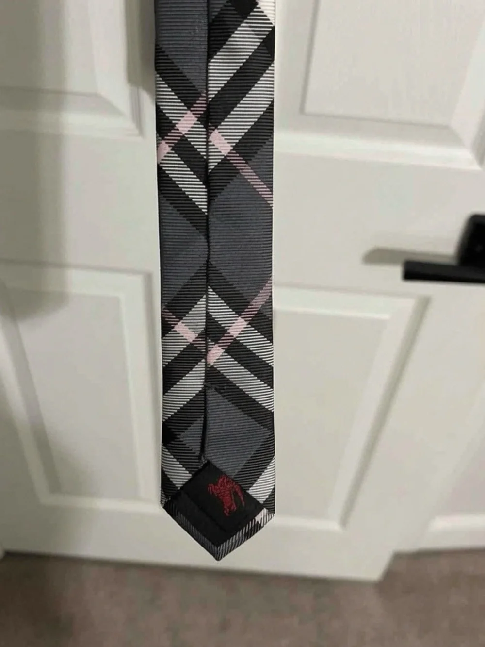 Burberry Black Label Men's Tie - Gray with Pink Accent