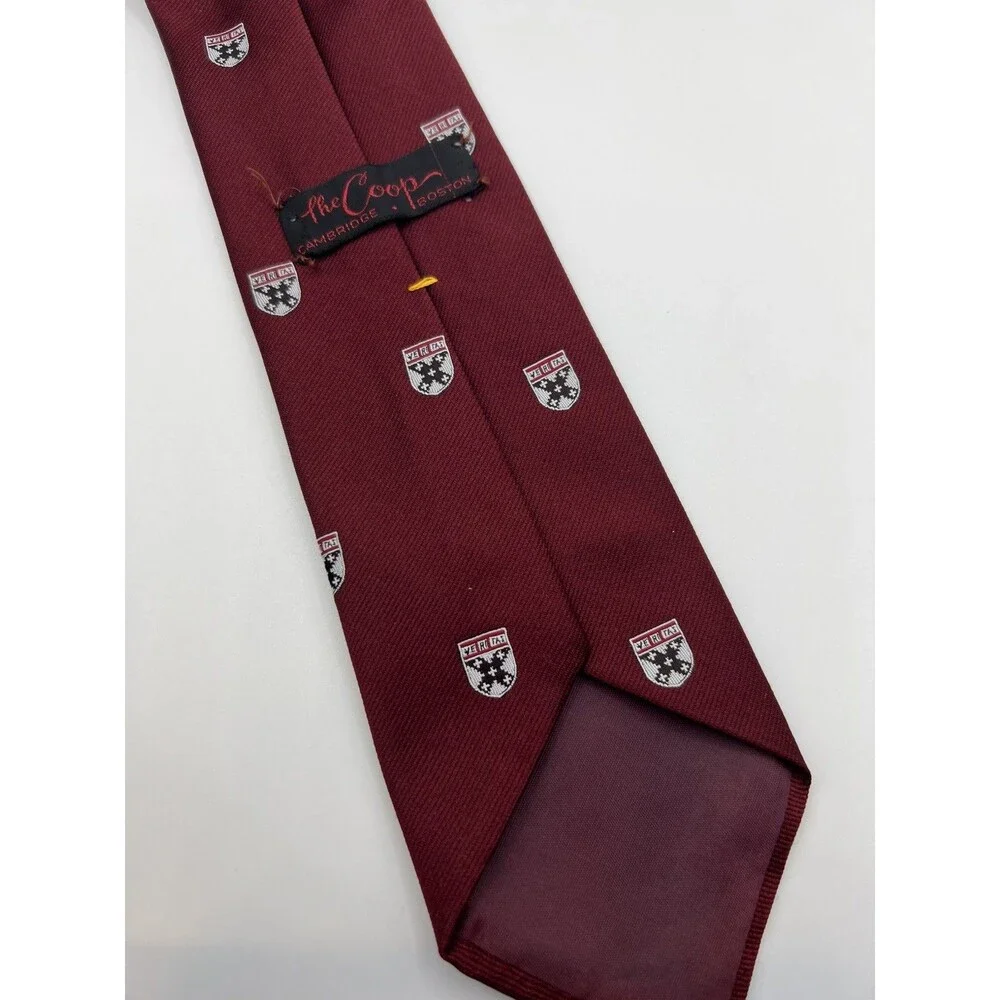The Coop Cambridge Boston Red Tie Veritas Shield Color Red Wine Silk