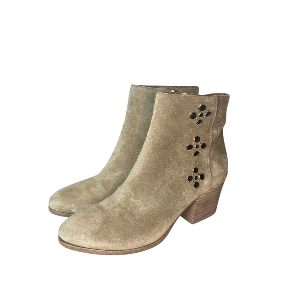 Frye Casey Womens 8M Tan Suede Studded Ankle Boots Block Heel Booties
