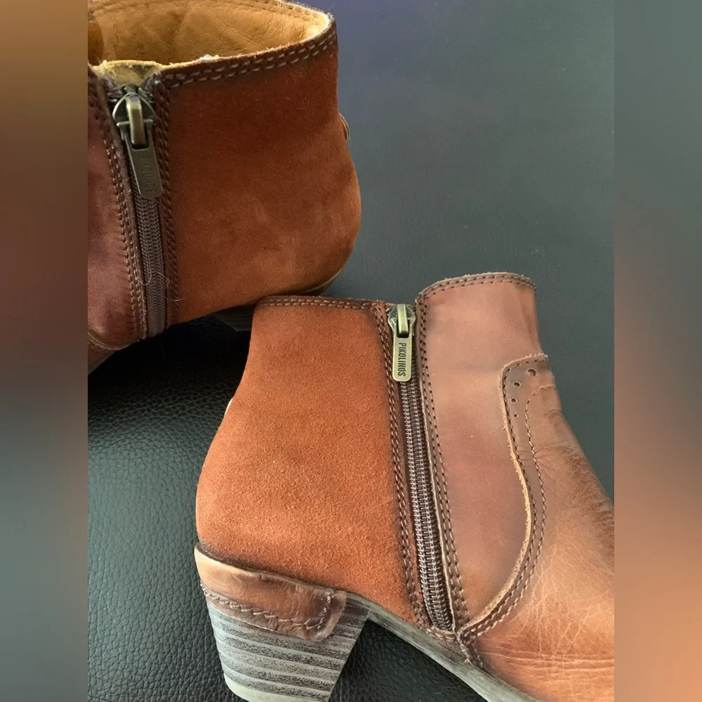 Pikolinos Women's Brown Leather Ankle Boots EU 36 US 5.6-6 Side Zip Buckle Strap