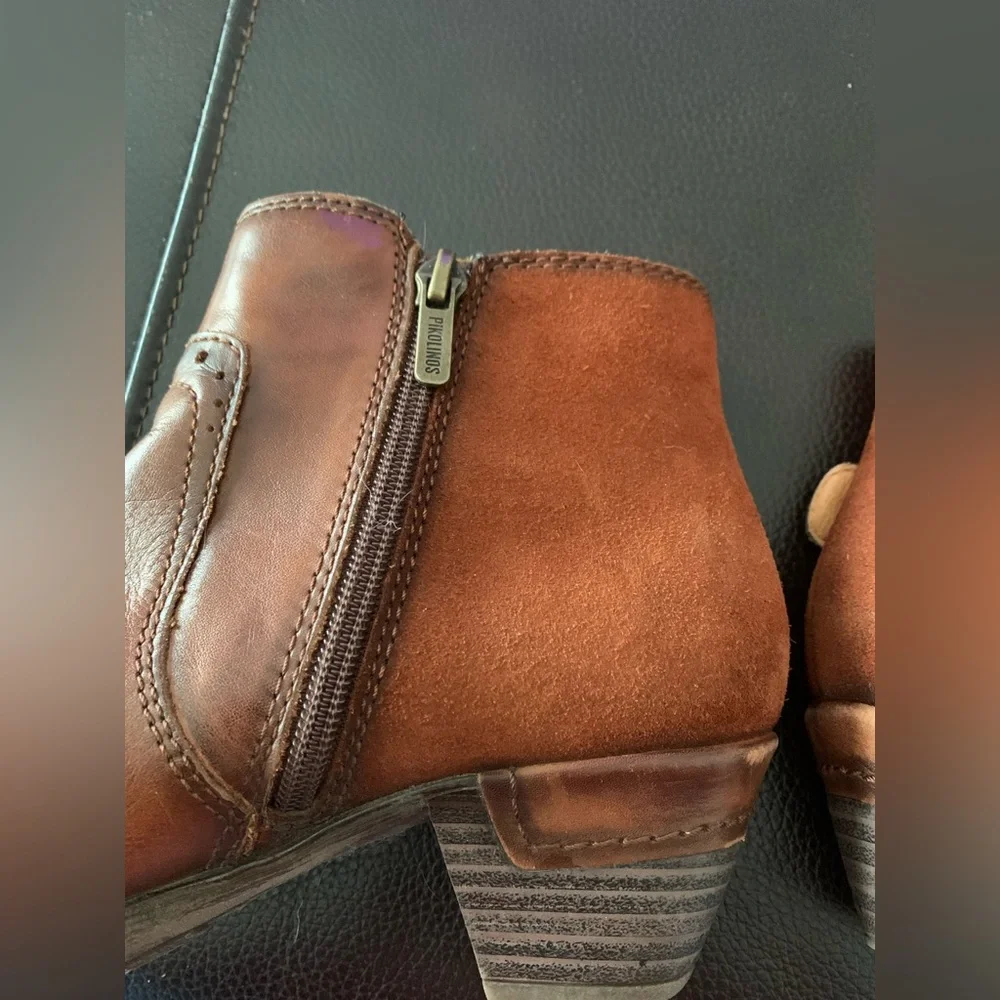 Pikolinos Women's Brown Leather Ankle Boots EU 36 US 5.6-6 Side Zip Buckle Strap