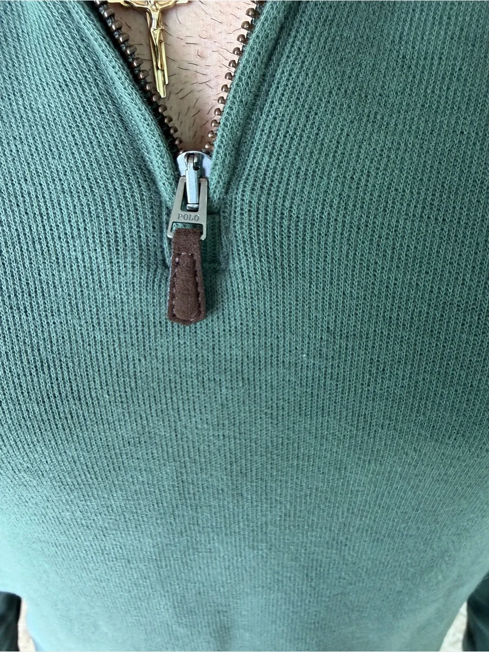Ralph Lauren Olive Green Quarter-Zip with Orange Collar