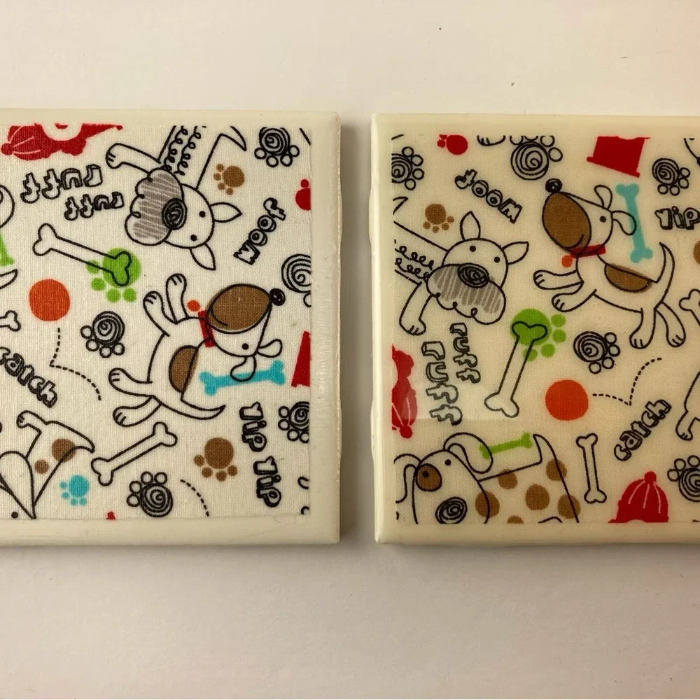 Dog Pattern Ceramic Coaster Set of 6 Dog Ceramic Art Tile Handmade Decoupage