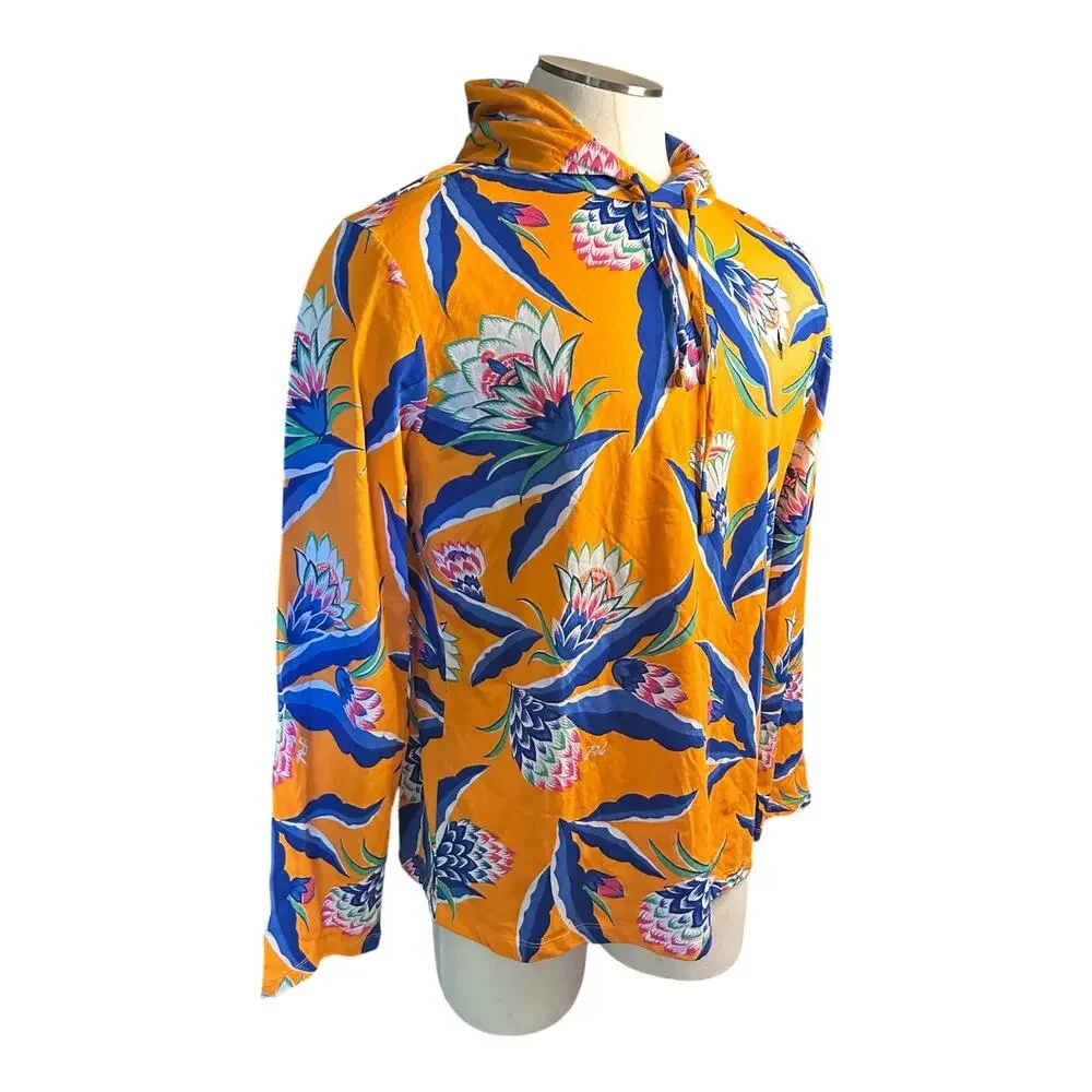 NWT Men L Polo Ralph Lauren Orange Pullover Hoodie Floral Print Beach Sweatshirt