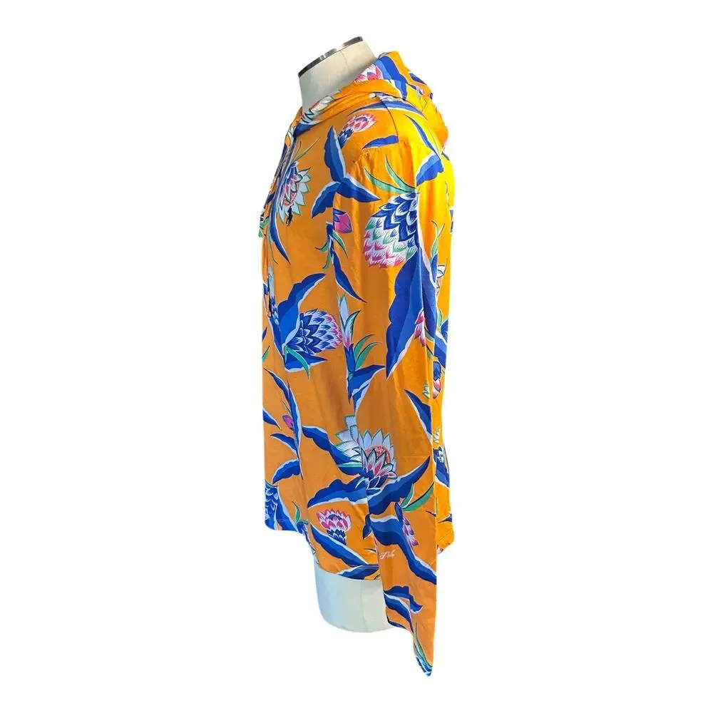 NWT Men L Polo Ralph Lauren Orange Pullover Hoodie Floral Print Beach Sweatshirt