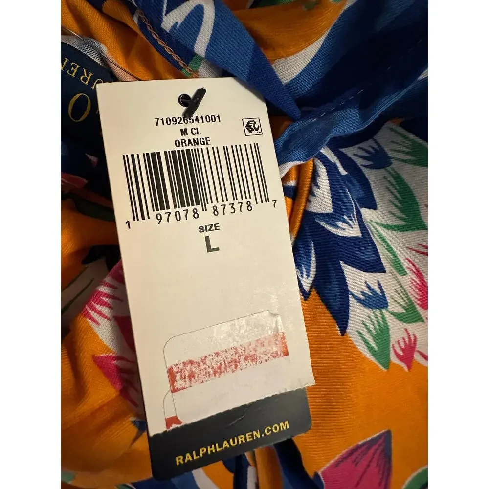 NWT Men L Polo Ralph Lauren Orange Pullover Hoodie Floral Print Beach Sweatshirt