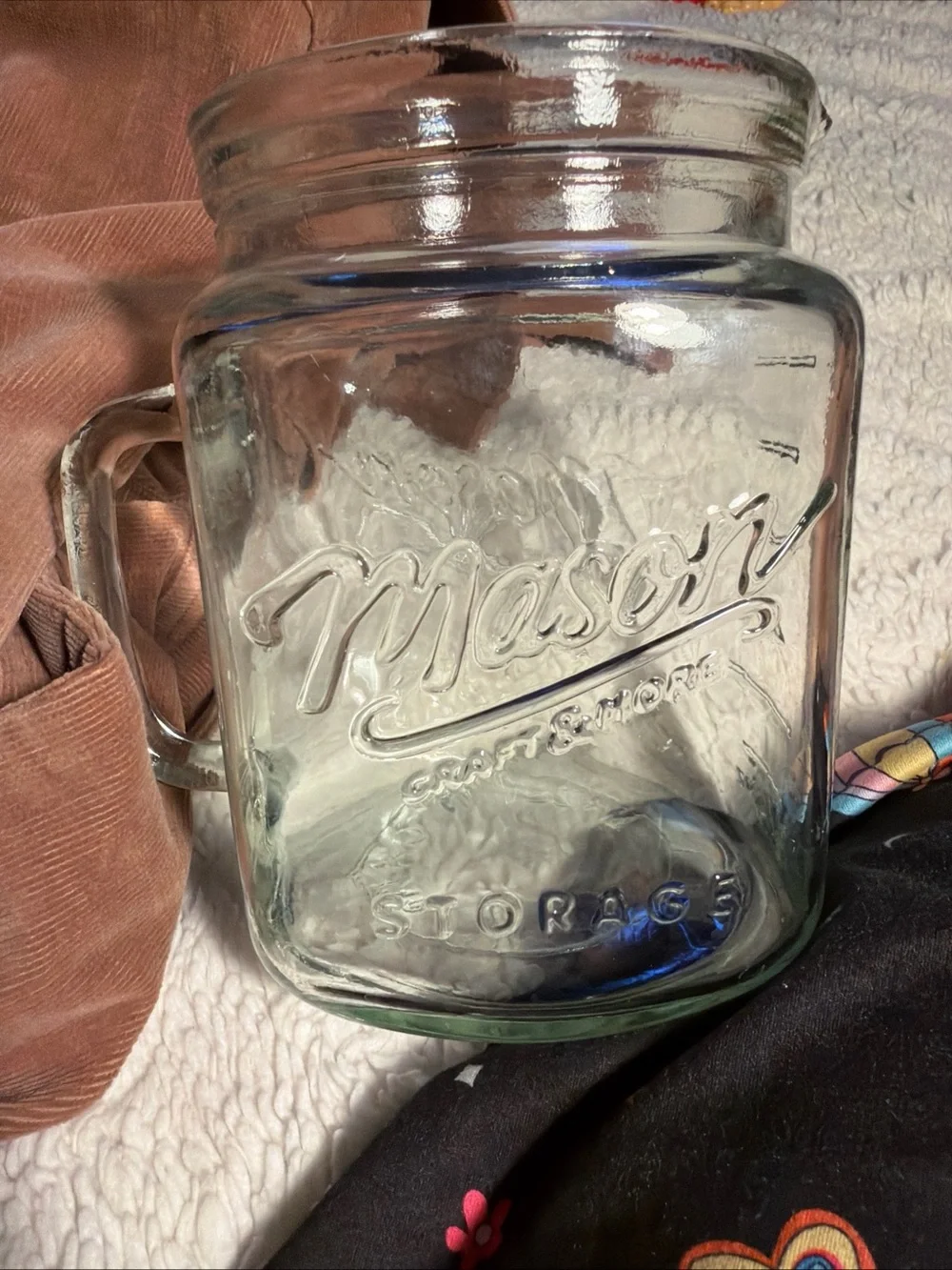 68oz 2L Vtg looking Retro Mason Clear Glass Storage Jar with Handle - Clear