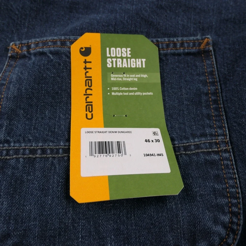 Carhartt Jeans Mens 46x30 Blue Carpenter Workwear Loose Straight Denim Dungaree