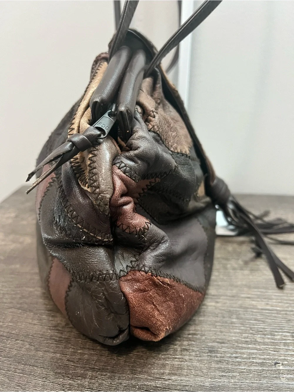 Patchwork Leather Shoulder Bag in Mixed Brown Tones