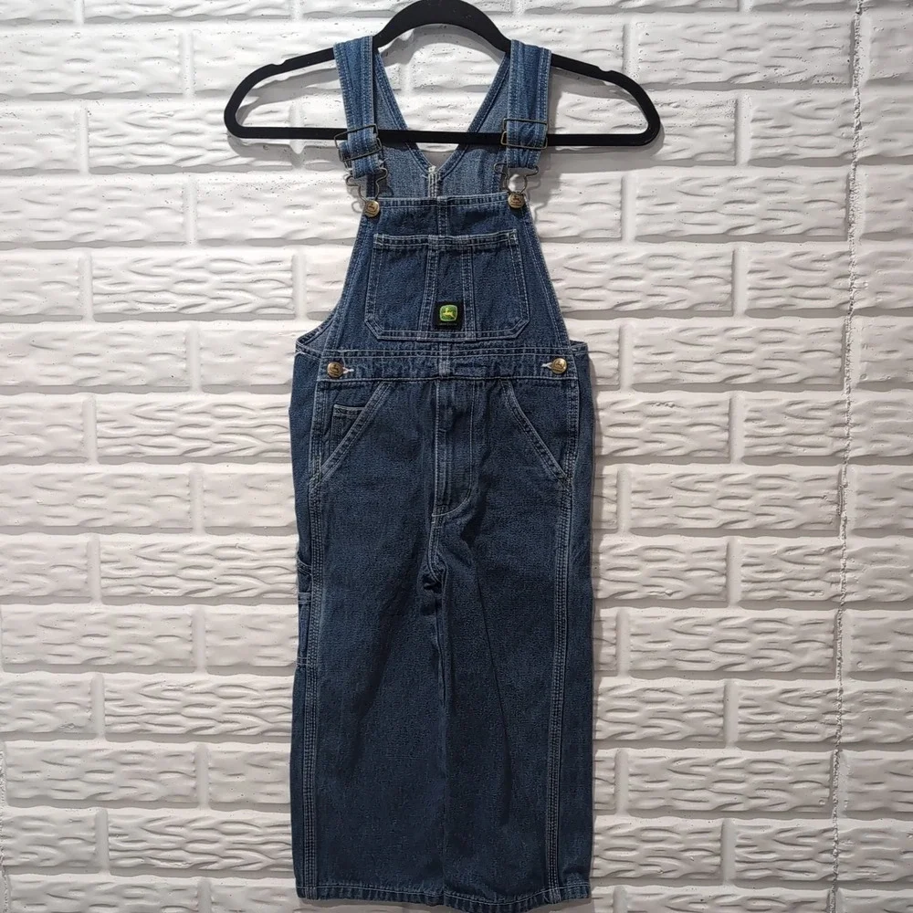 John Deere Denim Jean Bib Overalls Kids Youth Size 5 Outdoor Farmer Tractor Logo
