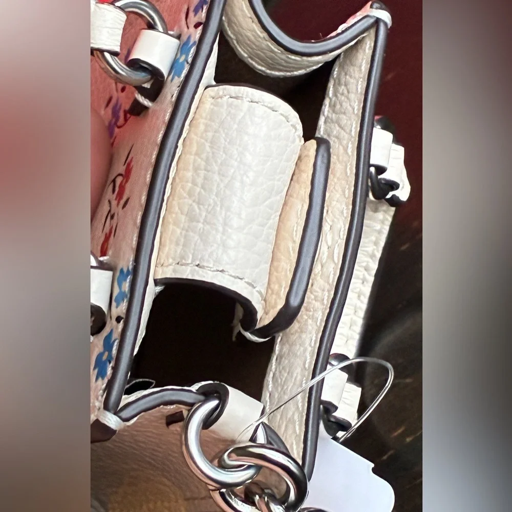 Coach Floral Key Holder in White with Red and Blue Accents