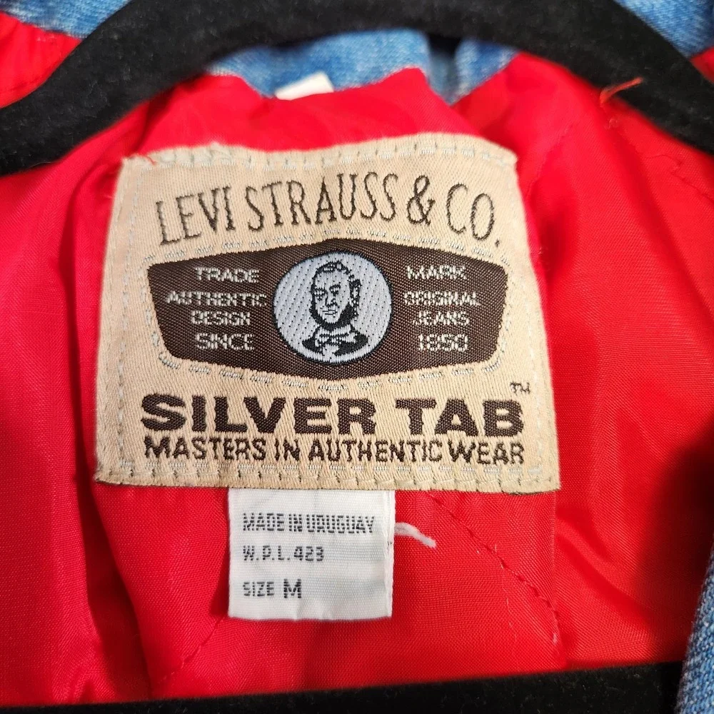 Vintage Levis Silvertab Jacket Men Medium Denim Chinstrap Bomber Insulated