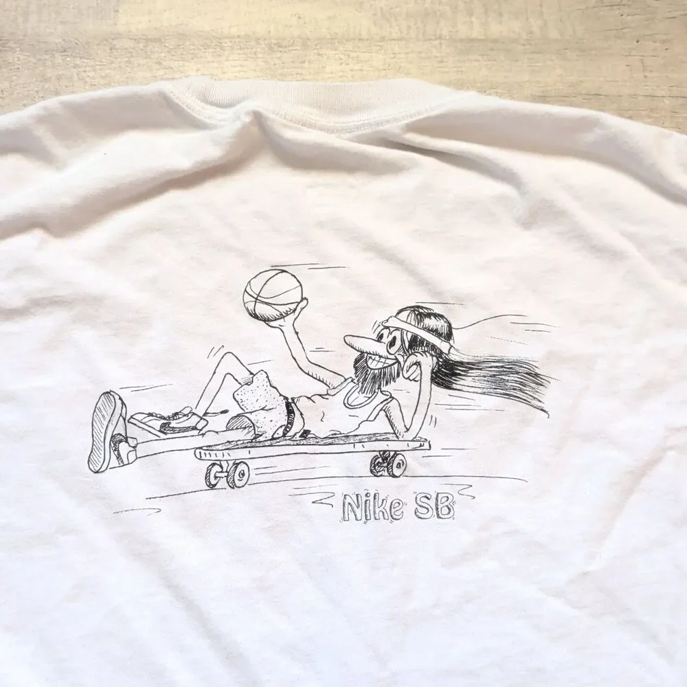 Nike SB Duder Skate T-Shirt - White/Black Skateboarding Tee Size XL