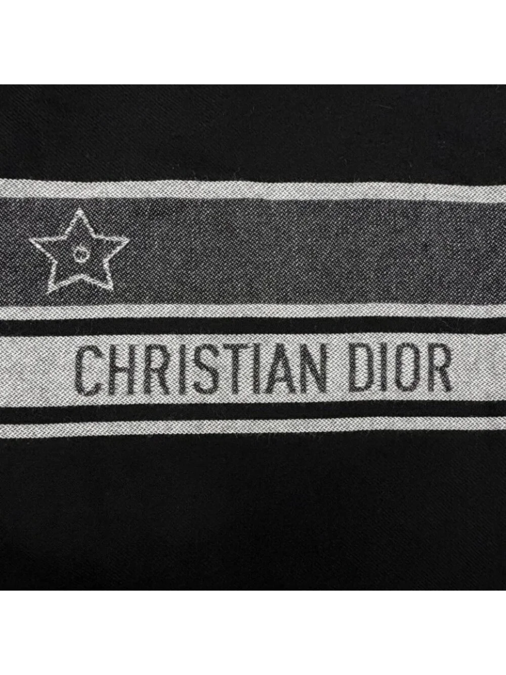 Dior Wool Logo Scarf with Fringe Black Gray 200 Width 70